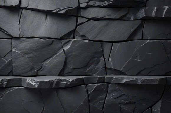 A Black Stone Wall with Cracks Texture