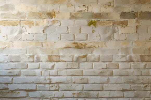 A White Brick Wall with Green Moss